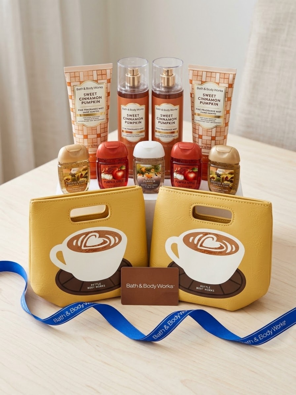 Bath & body works sweet cinnamon pumpkin 11pc gift set ribbon bag nwt